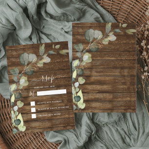 RSVP Eucalyptus Greenery Rustic Country Wood Invitation
