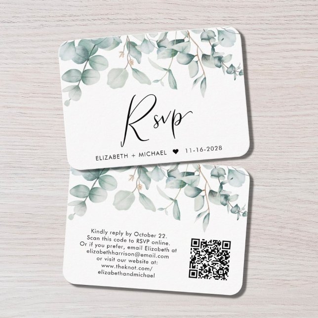 RSVP Eucalyptus Watercolor QR Code Wedding Enclosure Card (Creator Uploaded)