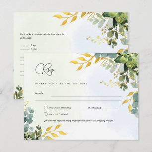 RSVP Eucalyptus Wedding - Watercolor Greenery Menu Postcard