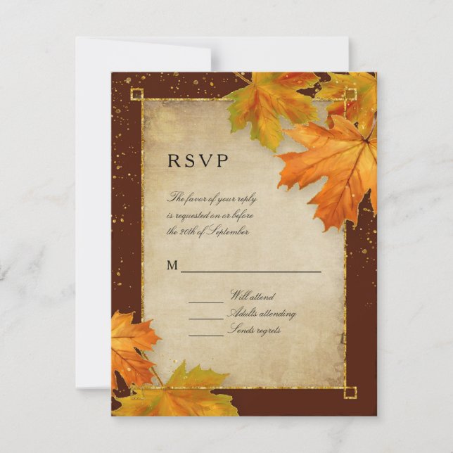 RSVP Fall Autumn Falling Leaves Elegant Wedding (Front)