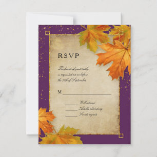 RSVP Fall Autumn Falling Leaves Elegant Wedding Card
