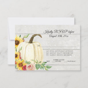 RSVP Fall Sunflower Pumpkin Blush Red w White Wood Invitation