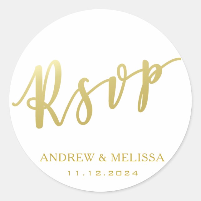 RSVP | Faux Gold Brush Script Wedding Sticker (Front)