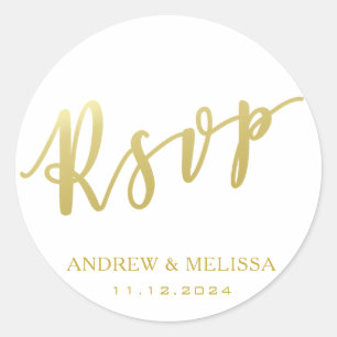 RSVP   Faux Gold Brush Script Wedding Sticker