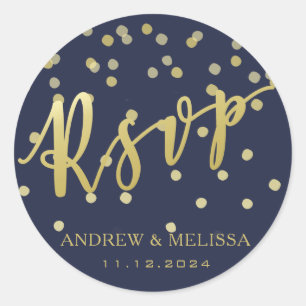 RSVP   Faux Gold Brush Script Wedding Sticker