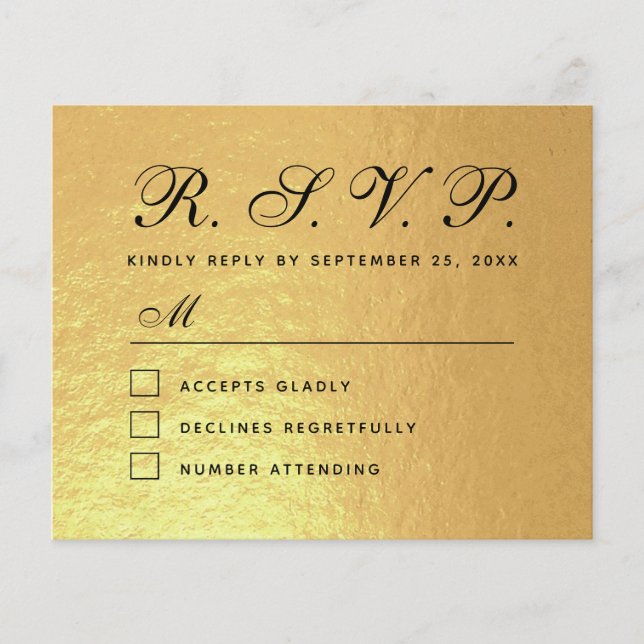 RSVP Faux Gold Foil Budget Wedding Response Card (Front)