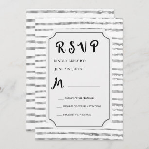 RSVP Faux Silver Foil and White Wedding Invitation