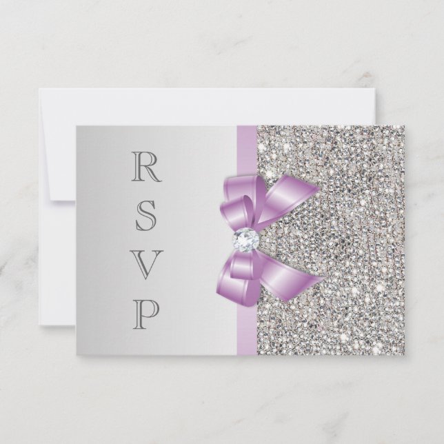 RSVP Faux Silver Sequins Lilac Bow Card (Front)