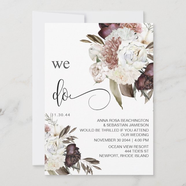 *  RSVP Floral Burgundy Rose AR15 QR WEDDING Invitation (Front)