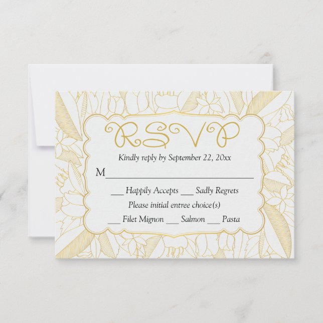 RSVP Floral Gold & White Leaves & Flowers - Menu (Front)