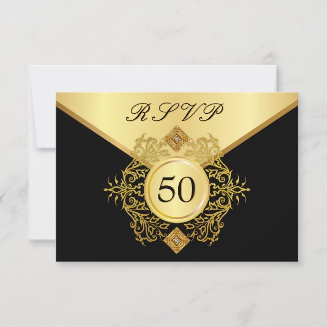 RSVP Formal Gold Black 50th Birthday Anniversary Card (Front)