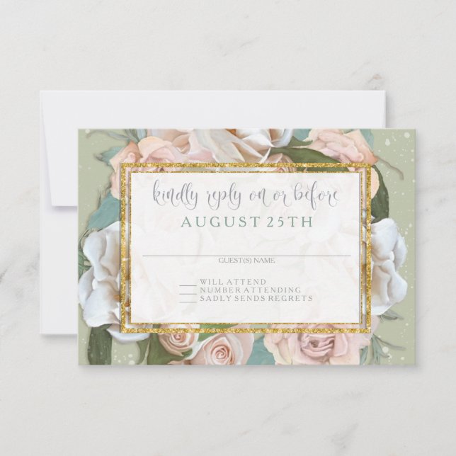 RSVP French Floral Wreath Blush Pink Roses Gold (Front)