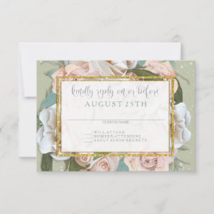 RSVP French Floral Wreath Blush Pink Roses Gold Card