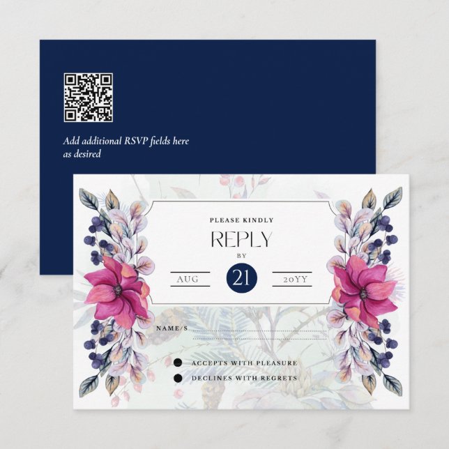 RSVP Fuchsia Pink Navy Blue Floral Elegant (Front/Back)