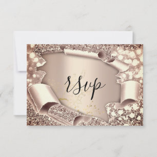RSVP Glitter Bridal Shower Rose Gold Floral Card