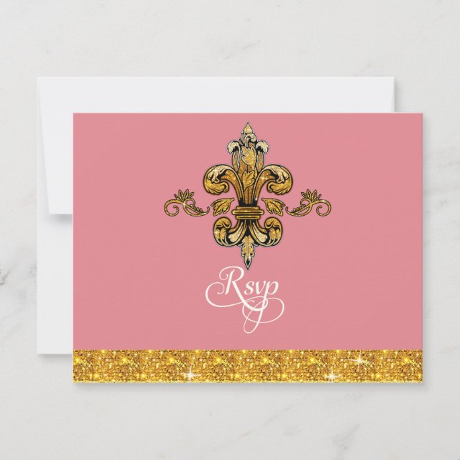 RSVP Glitter Faux Gold Black Formal Fleur de Lis (Front)