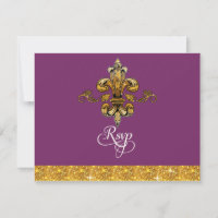 RSVP Glitter Faux Gold Black Formal Fleur de Lis