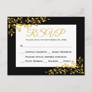 RSVP Gold And Black Floral Swirl Response Card