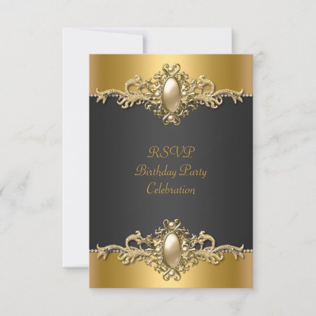 RSVP Gold Black Elegant Birthday Party Pearl (Front)