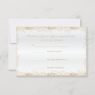 RSVP  Gold Confetti and White Satin Card