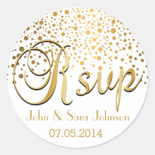 RSVP   Gold Confetti Dots   Personalise Classic Round Sticker
