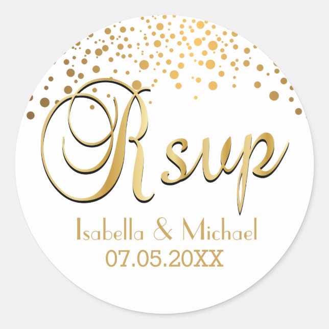 RSVP | Gold Dots  | Personalise Classic Round Sticker (Front)