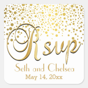 RSVP Gold Dots Personalise Square Sticker