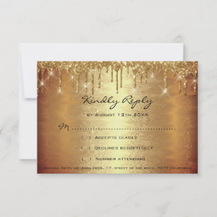 RSVP Gold Drips Spark Glitter Wedding Bridal Showe Card
