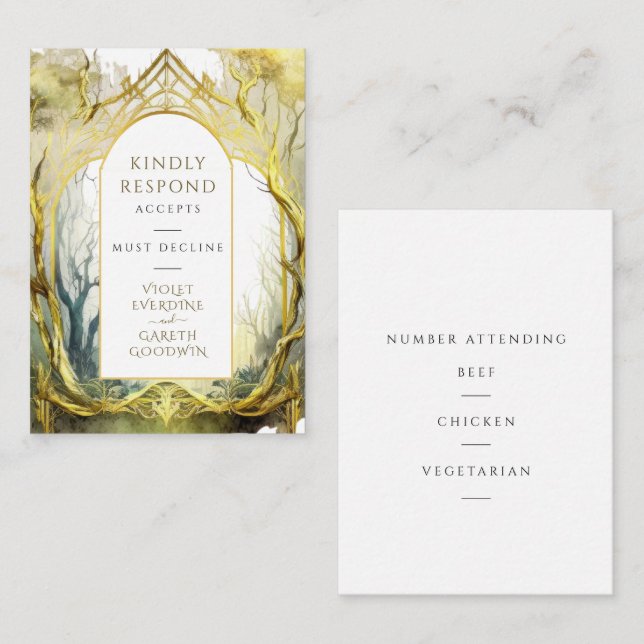 RSVP Gold Enchanted Forest Wedding Enclosure Card (Front/Back)