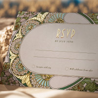 RSVP Gold Green Reply Vintage Art Nouveau Mucha