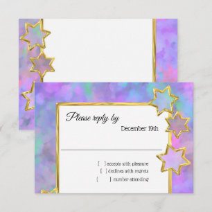 RSVP Gold Star Abstract Blue Purple Pink Invitation