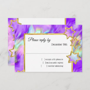 RSVP Gold Star Abstract Purple Tie Dye Invitation