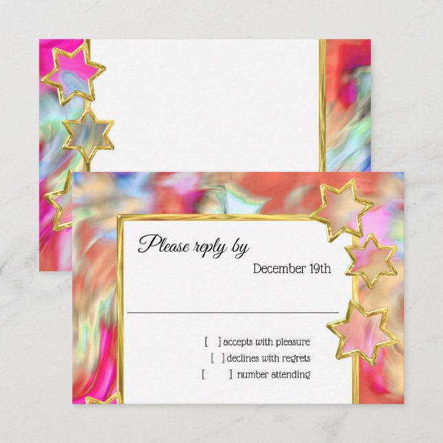 RSVP Gold Star Abstract Red Tie Dye Invitation (Front/Back)