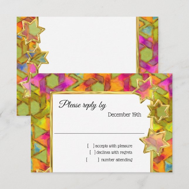 RSVP Gold Star Abstract Star Damask Invitation (Front/Back)