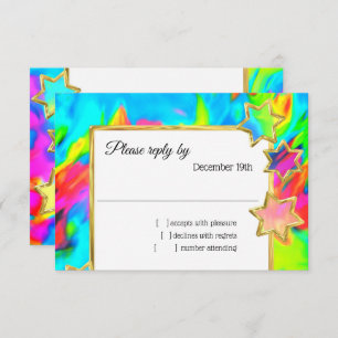 RSVP Gold Star Abstract Turquoise Tie Dye Invitation
