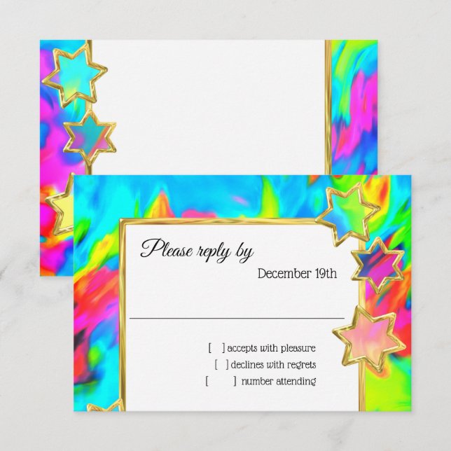 RSVP Gold Star Abstract Turquoise Tie Dye Invitation (Front/Back)