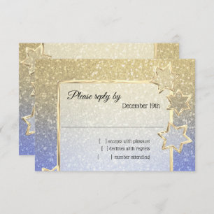 RSVP Gold Star Blue Gold Ombre Invitation