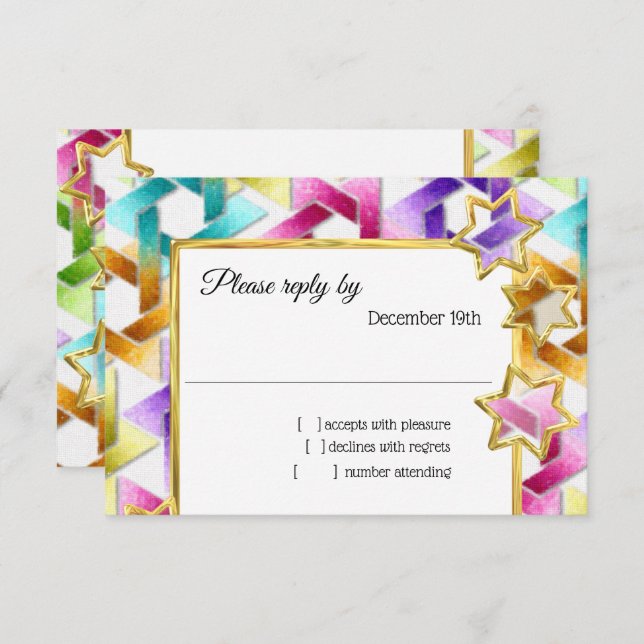 RSVP Gold Star Colourful Damask Invitation (Front/Back)