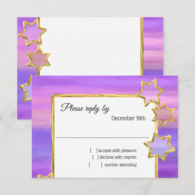 RSVP Gold Star Purple Pink Stripes Invitation (Front/Back)