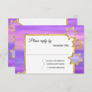 RSVP Gold Star Purple Pink Stripes Invitation
