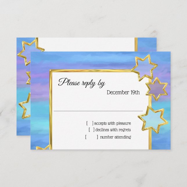 RSVP Gold Star Purple Turquoise Stripes Invitation (Front/Back)