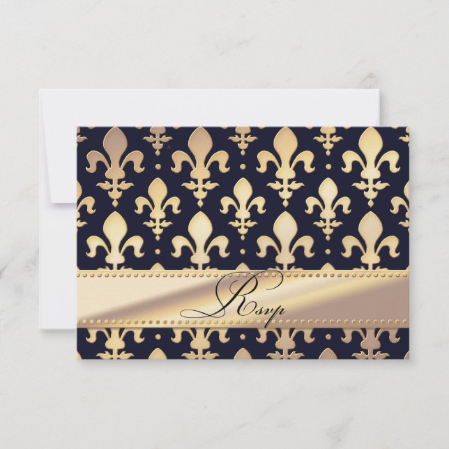 RSVP Gold Wedding Anniversary, Fleur de Lis (Front)