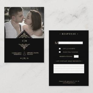 RSVP Gold Wedding Initials Fl Receipt Card