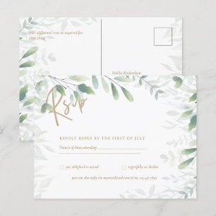 RSVP - Greenery Leaves Gold Postcard
