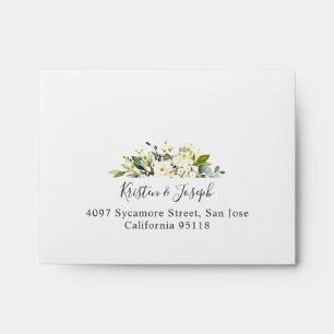 RSVP - Greenery Watercolor White Rose Floral Envelope