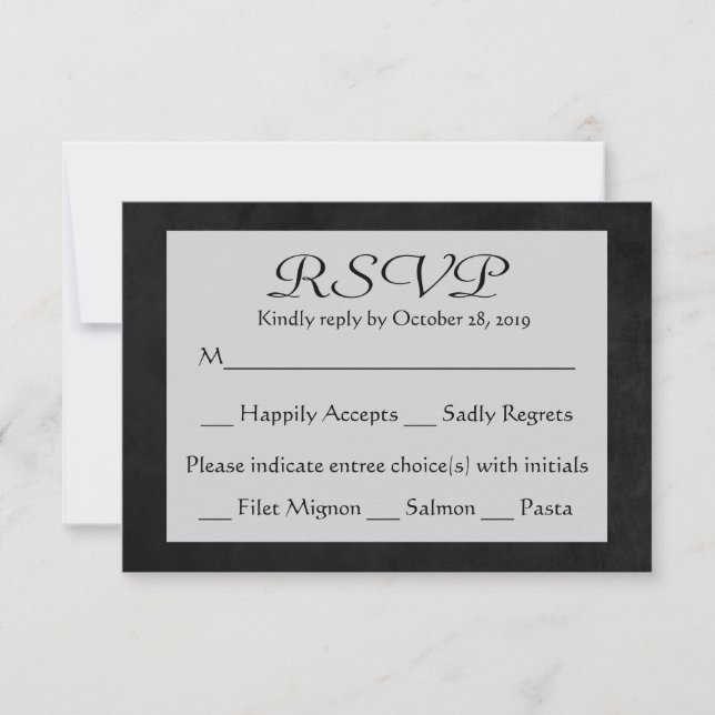 RSVP Grey & Black Chalkboard Wedding Response Card (Front)