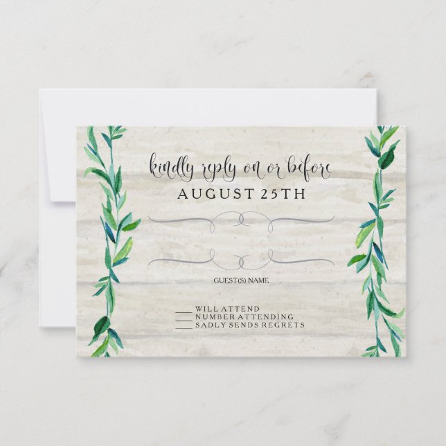 RSVP Grey Wood Laurel Leaf Modern Typography (Front)