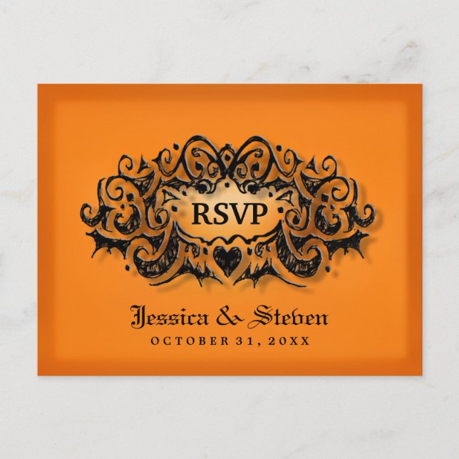 RSVP Halloween Bold Orange Black MENU Postcard (Front)