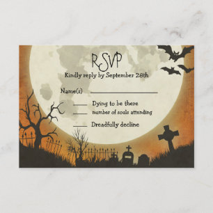RSVP Halloween wedding in orange with moon