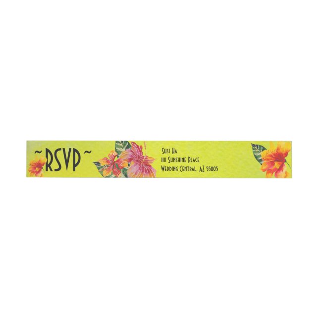 RSVP Hawaiian Hibiscus Yellow Watercolor Wrap Around Label (Individual)